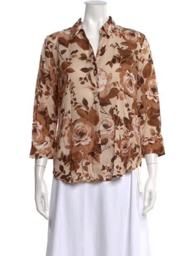 Pre-owned L'agence Floral Print Three-quarter Sleeve Blouse In Brown