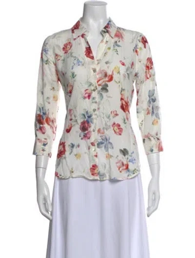 Pre-owned L'agence Floral Print Three-quarter Sleeve Blouse In Multi