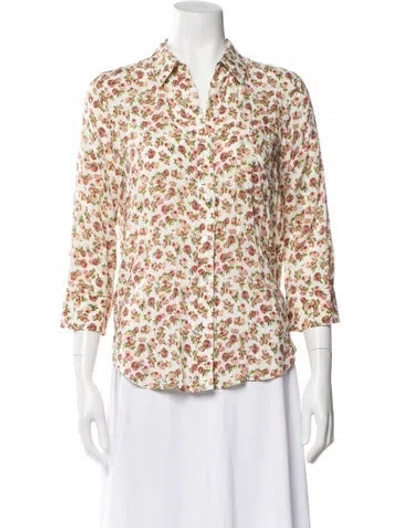 Pre-owned L'agence Floral Print Three-quarter Sleeve Blouse In Neutral