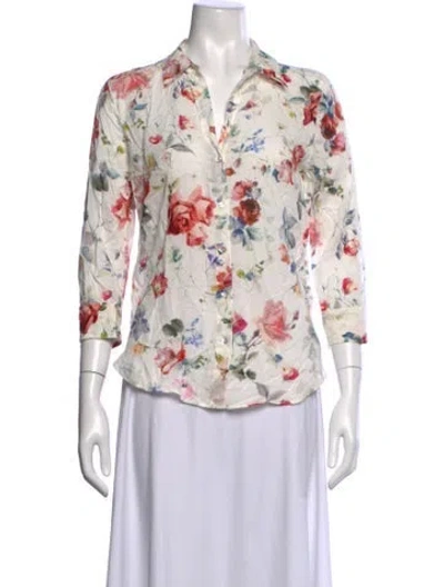 Pre-owned L'agence Floral Print Three-quarter Sleeve Blouse W/ Tags In Multi
