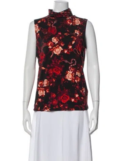 Pre-owned L'agence Floral Print Turtleneck Top In Red