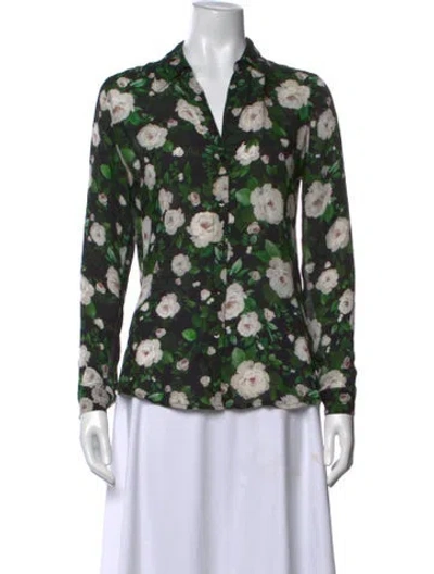 Pre-owned L'agence Floral Print V-neck Blouse In Black