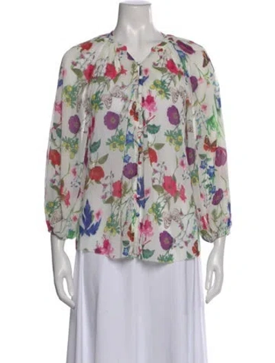 Pre-owned L'agence Floral Print V-neck Blouse In Blue