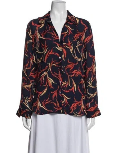 Pre-owned L'agence Floral Print V-neck Blouse In Blue