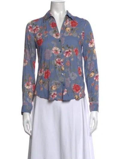Pre-owned L'agence Floral Print V-neck Blouse In Blue