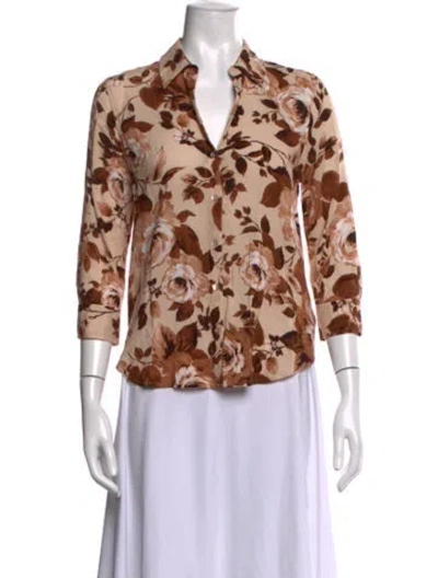 Pre-owned L'agence Floral Print V-neck Blouse In Brown