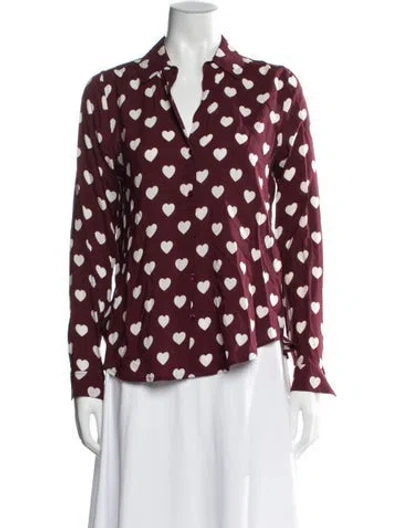 Pre-owned L'agence Floral Print V-neck Blouse In Burgundy