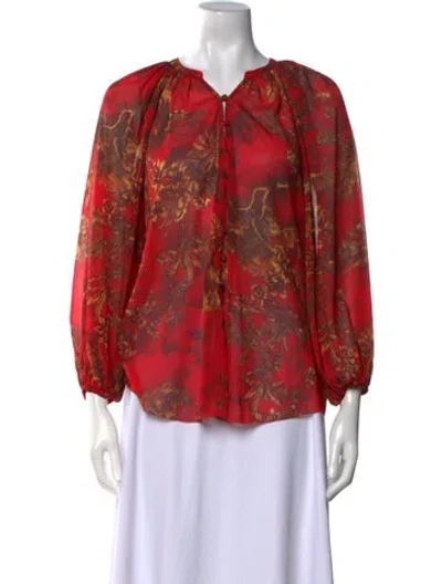 Pre-owned L'agence Floral Print V-neck Blouse In Red