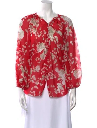Pre-owned L'agence Floral Print V-neck Blouse In Red