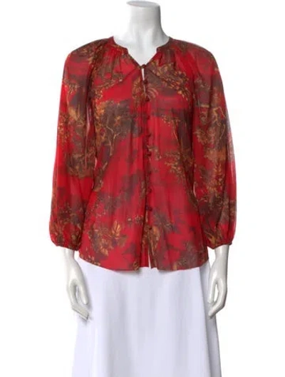Pre-owned L'agence Floral Print V-neck Blouse In Red