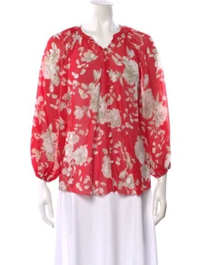 Pre-owned L'agence Floral Print V-neck Blouse In Red