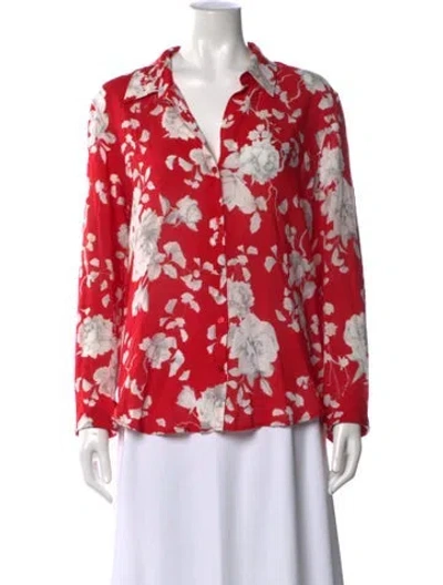 Pre-owned L'agence Floral Print V-neck Blouse In Red