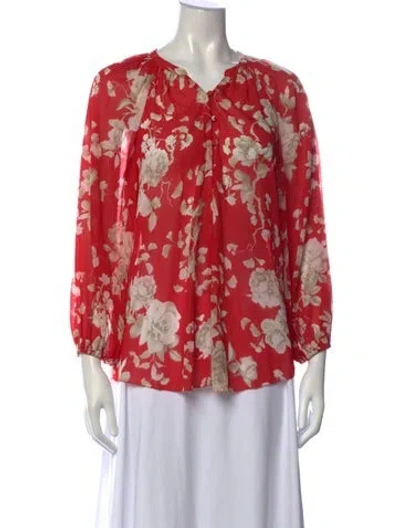 Pre-owned L'agence Floral Print V-neck Blouse In Red