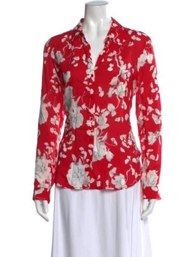 Pre-owned L'agence Floral Print V-neck Blouse In Red