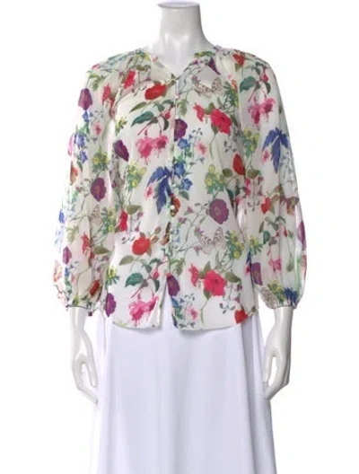 Pre-owned L'agence Floral Print V-neck Blouse In White