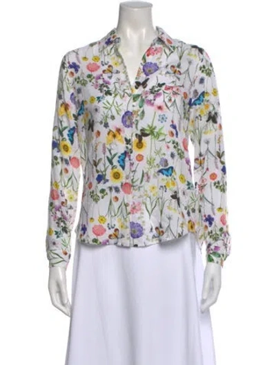 Pre-owned L'agence Floral Print V-neck Blouse In White