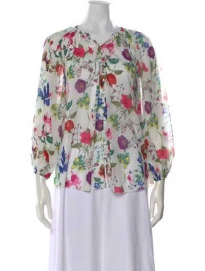 Pre-owned L'agence Floral Print V-neck Blouse In White