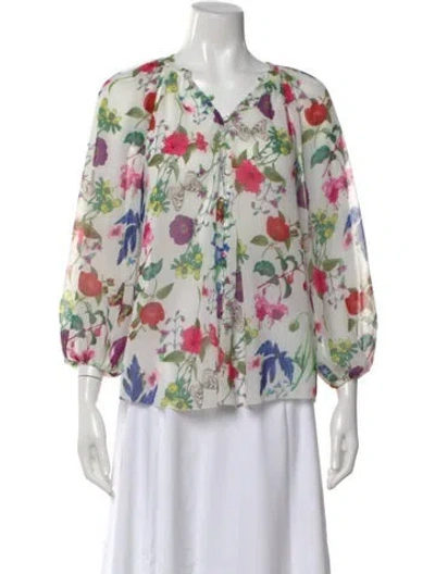 Pre-owned L'agence Floral Print V-neck Blouse In White