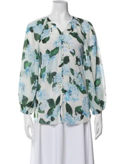 Pre-owned L'agence Floral Print V-neck Blouse In White