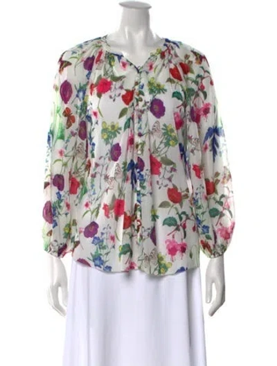 Pre-owned L'agence Floral Print V-neck Blouse In White