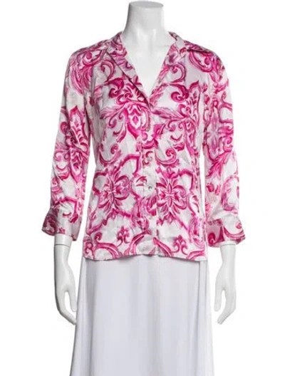 Pre-owned L'agence Floral Print V-neck Blouse In White
