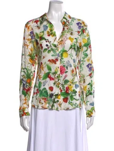 Pre-owned L'agence Floral Print V-neck Blouse In White