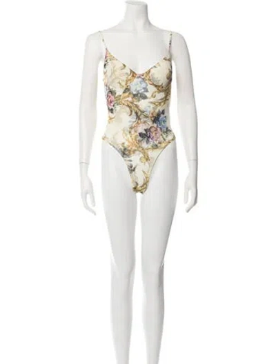 Pre-owned L'agence Floral Print V-neck Bodysuit W/ Tags In Blue