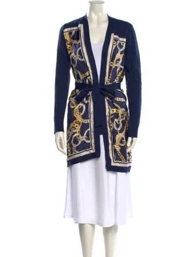 Pre-owned L'agence Floral Print V-neck Sweater In Blue