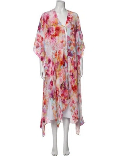 Pre-owned L'agence Floral Print V-neck Sweater In Pink
