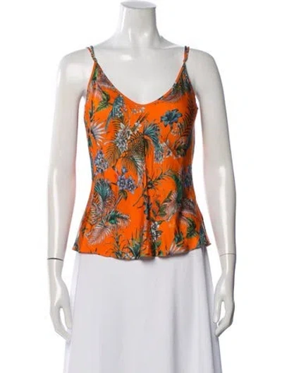 Pre-owned L'agence Floral Print V-neck Top In Orange