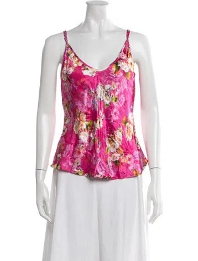 Pre-owned L'agence Floral Print V-neck Top In Pink