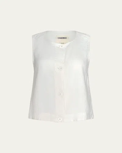 L'agence Foster Sleeveless Linen Top In White