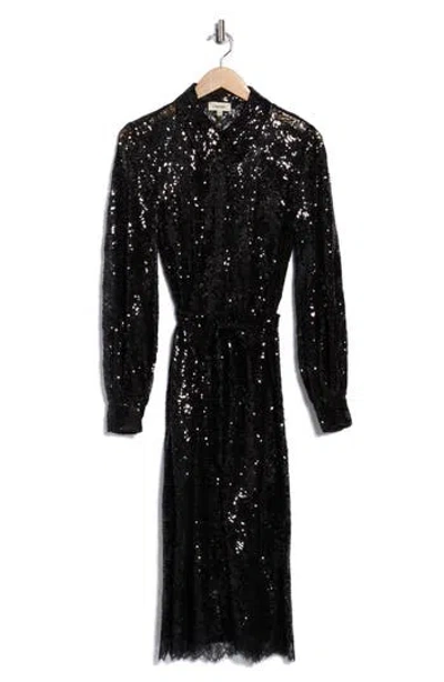 L'agence Frida Long Sleeve Sequin Lace Dress In Black