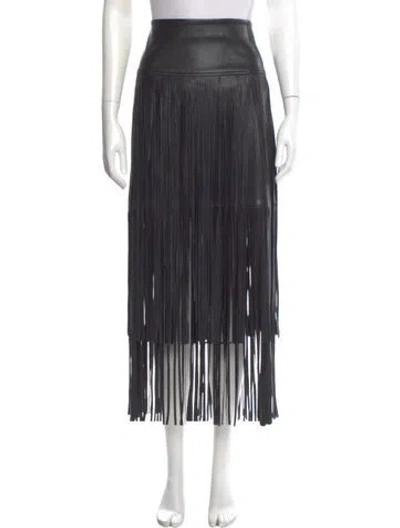 Pre-owned L'agence Fringe Trim Accent Midi Length Skirt In Black