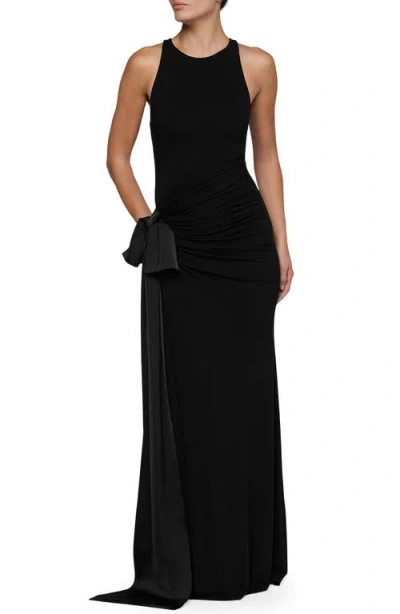 L'agence Frost Shirred Racerback Bow Detail Gown In Black