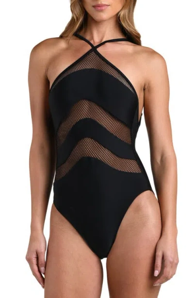 L'agence Gabriell Mesh Inset One-piece Swimsuit In Black