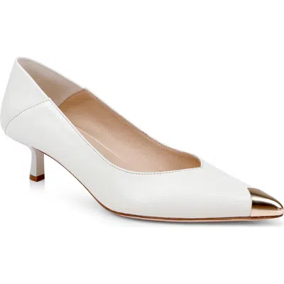 L'agence Garlan Pointed Cap Toe Kitten Heel Pump In White