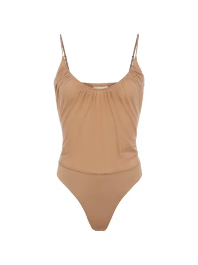 L'agence Gelina Mesh Bodysuit In Neutral