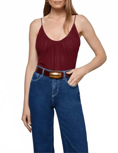 L'agence Gelina Ruched Bodysuit In Black Cherry In Burgundy