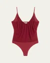 L'agence Gelina Ruched Thong Bodysuit Black Cherry In Red