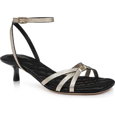 L'agence Genette Ankle Strap Kitten Heel Sandal In Gold Lizard Leather