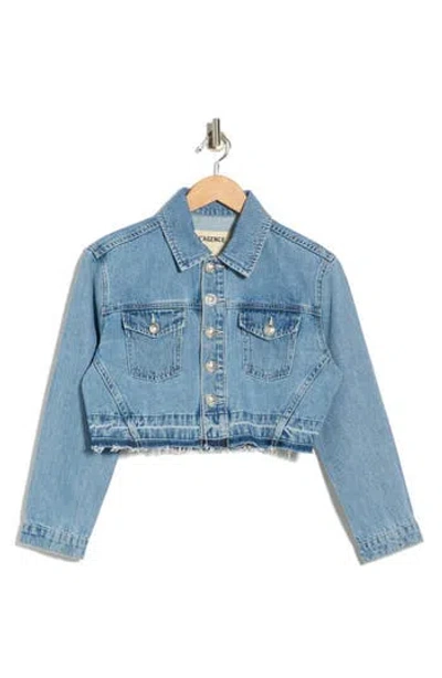 L'agence Genevie Raw Hem Crop Denim Jacket In Blue