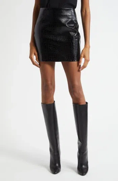 L'agence Gerard Croc Embossed Faux Leather Miniskirt In Black