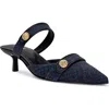 L'agence Gilliane Mary Jane Pointed Toe Kitten Heel Mule In Blue