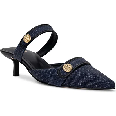 L'agence Gilliane Mary Jane Pointed Toe Kitten Heel Mule In Blue