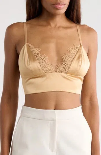 L'agence Ginger Lace Trim Silk Bralette In Neutral