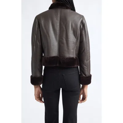 L'agence Glacia Genuine Shearling Trim Leather Jacket In Brown