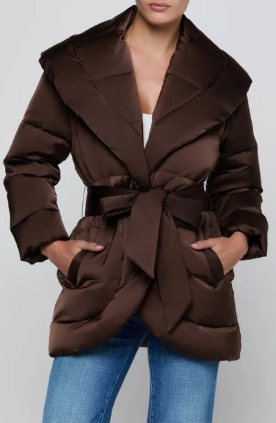 L'agence Glacier Shawl Collar Puffer Jacket In Brown