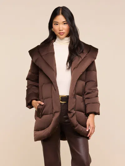 L'agence Glacier Shawl Puffer Jacket In Dark Java