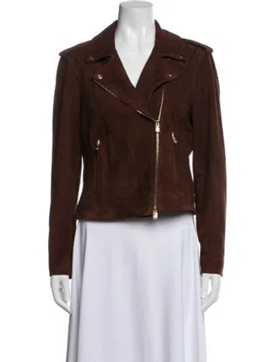 Pre-owned L'agence Goat Leather Biker Jacket In Brown
